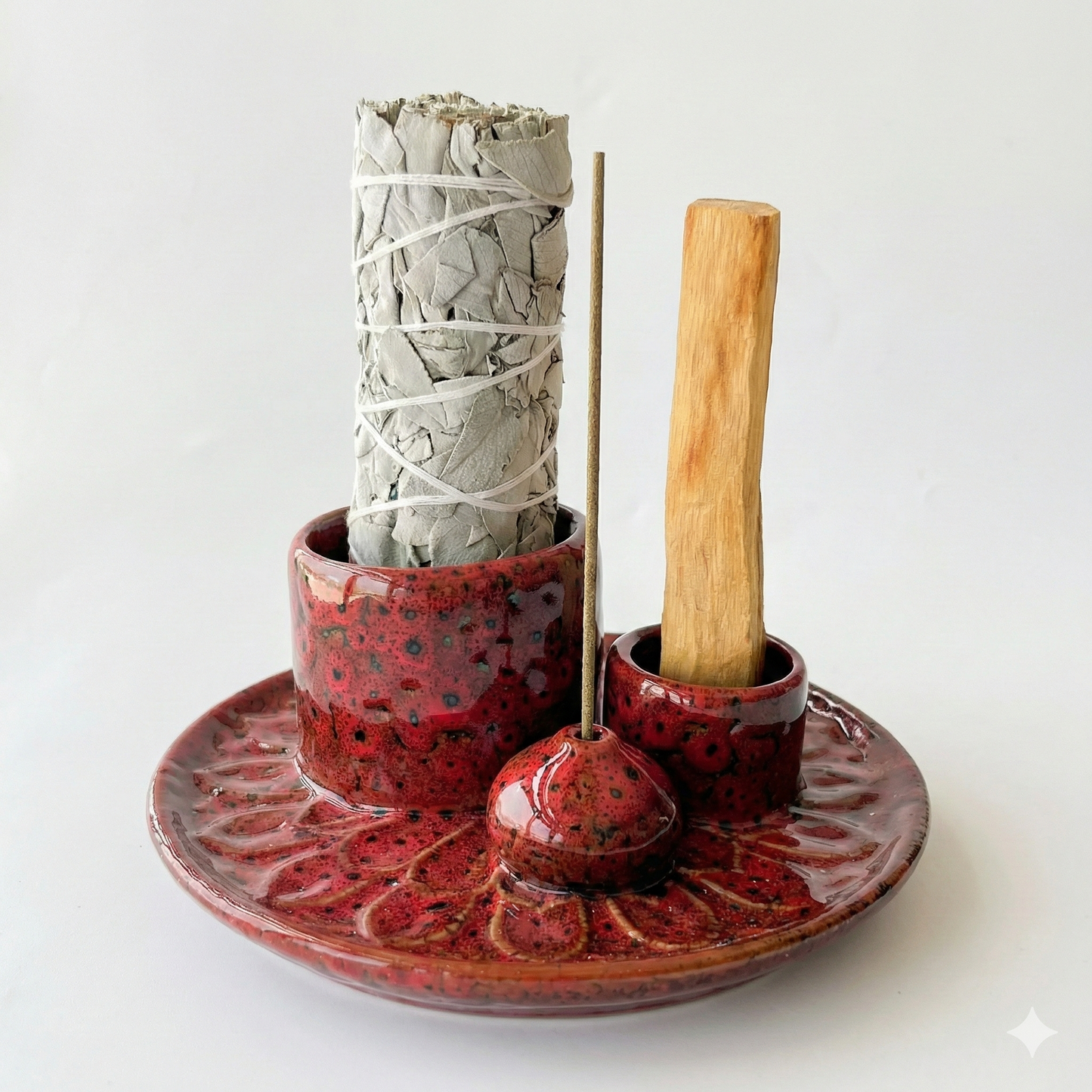 3-in-1 Elemental Ceramic Smudge Holder (Jujube Red) 三合一多功能陶瓷淨化祭壇座(棗紅色)