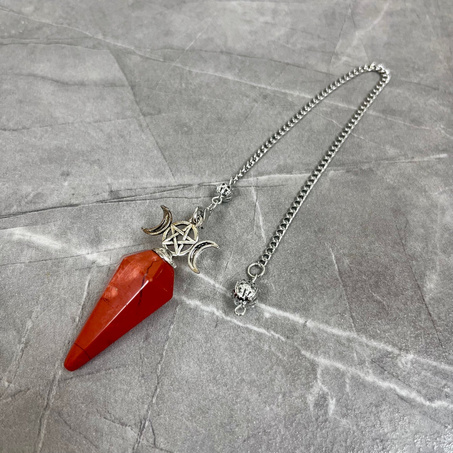 紅碧玉 三相月亮 六邊切割形靈擺