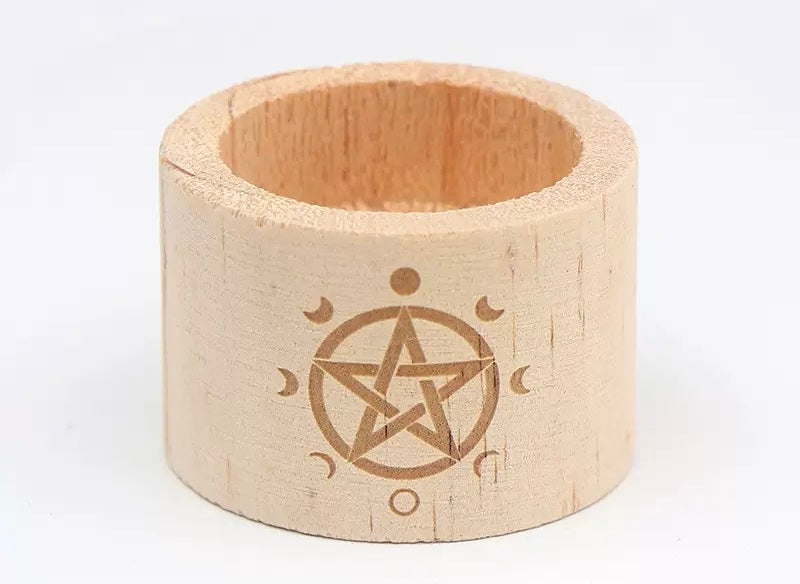 Moon Phase Pentacle Wooden Tealight Holder 月相五芒星・原木茶燭台