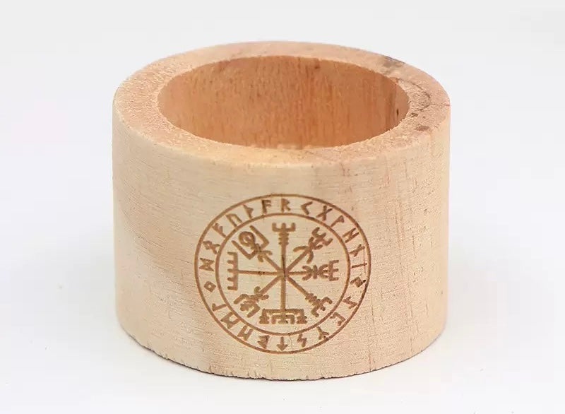 Nordic Vegvísir "Wayfinder" Wooden Tealight Holder 北歐指路者・維京羅盤原木茶燭台