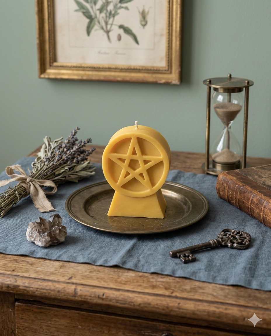 Pentacle Candle(Yellow) 黃色五芒星智慧與自信顯化魔法蠟燭