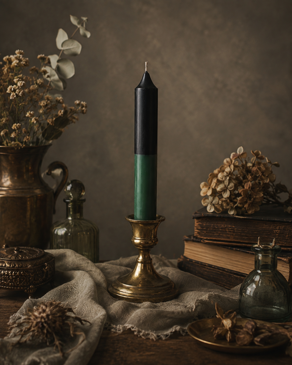 Reversible Money Taper Candle (Black–Green)|財運逆轉雙色魔法長蠟燭(黑綠)