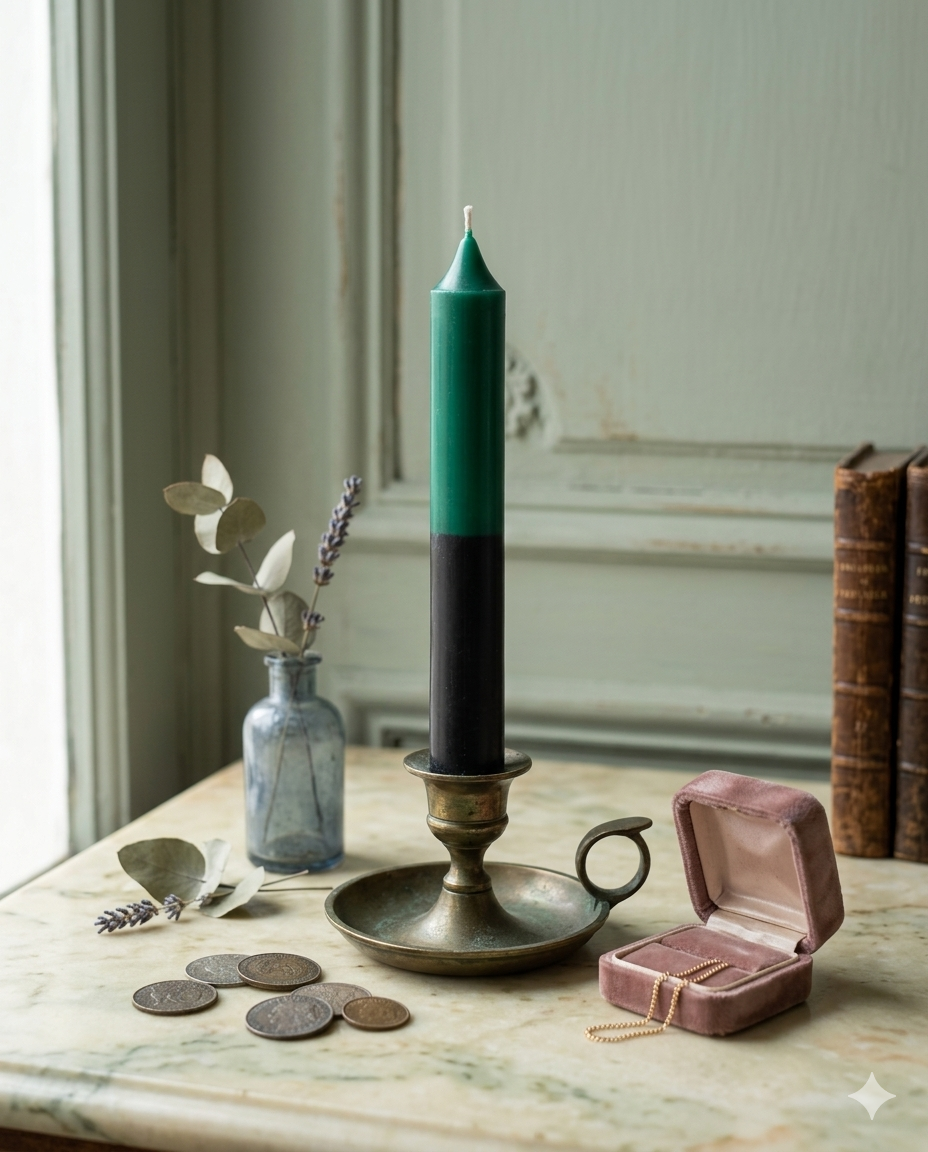 Reversible Taper Candle(Green) 綠黑雙效:財富逆轉與金流破局魔法蠟燭