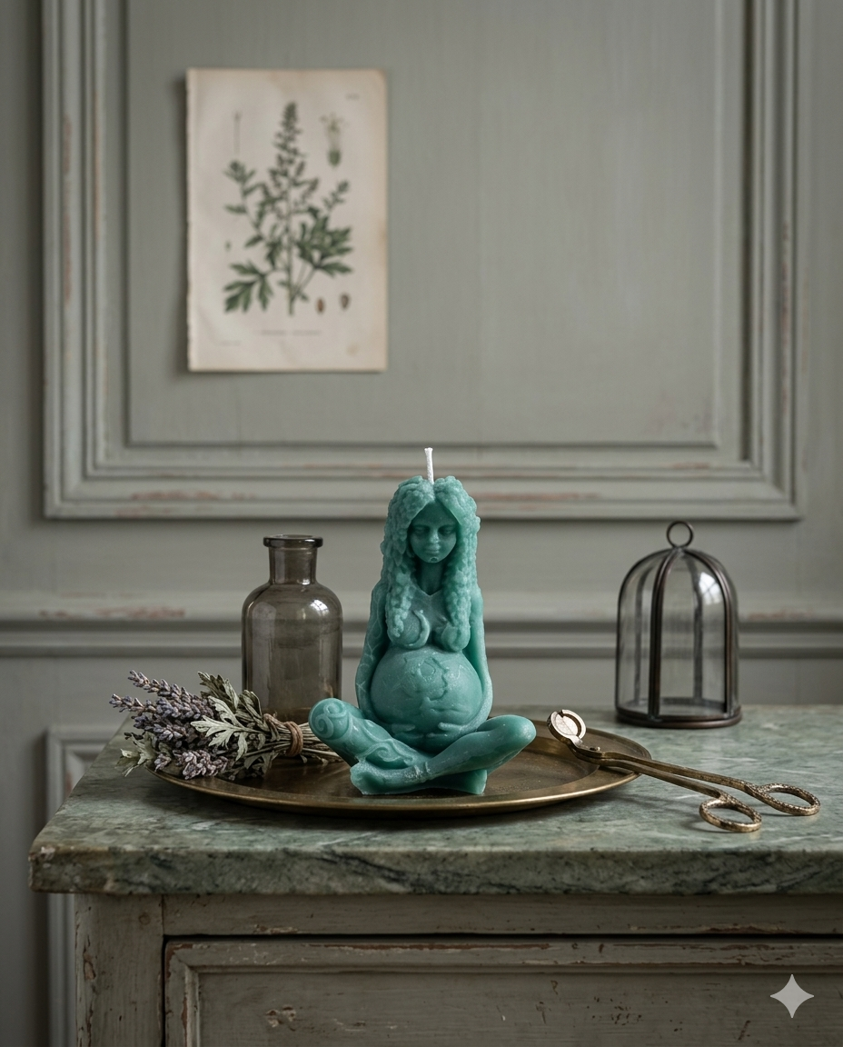 Sitting Mother Earth Candle(Green) 大地之母:藍綠光多產與滋養魔法蠟燭