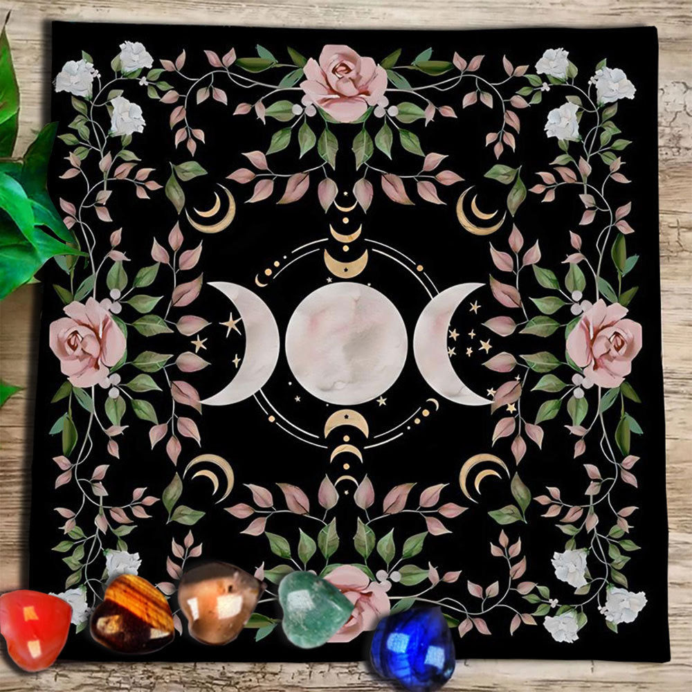 粉色玫瑰及月亮 魔法祭壇桌布/塔羅桌布