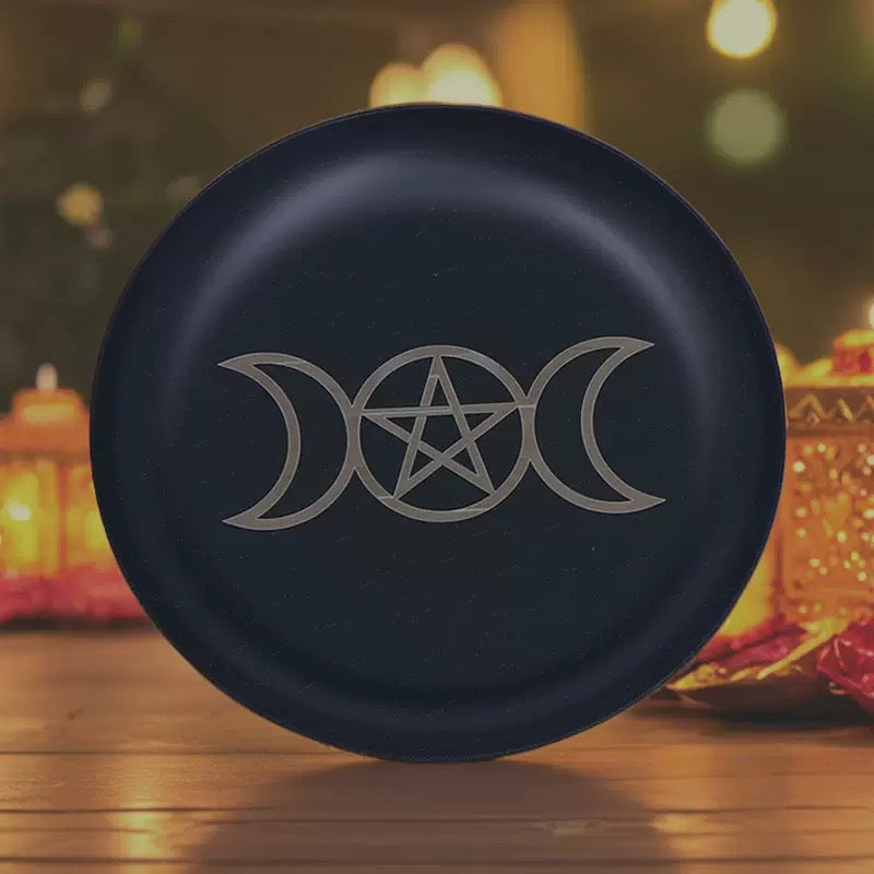 Triple Moon Goddess Pentacle Metal Altar Dish (10cm) 三相女神五芒星・金屬祭壇碟