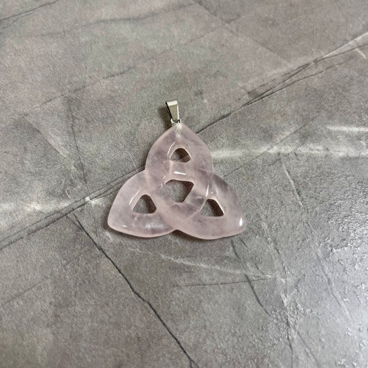 粉晶 凱爾特三環結雕刻吊墜