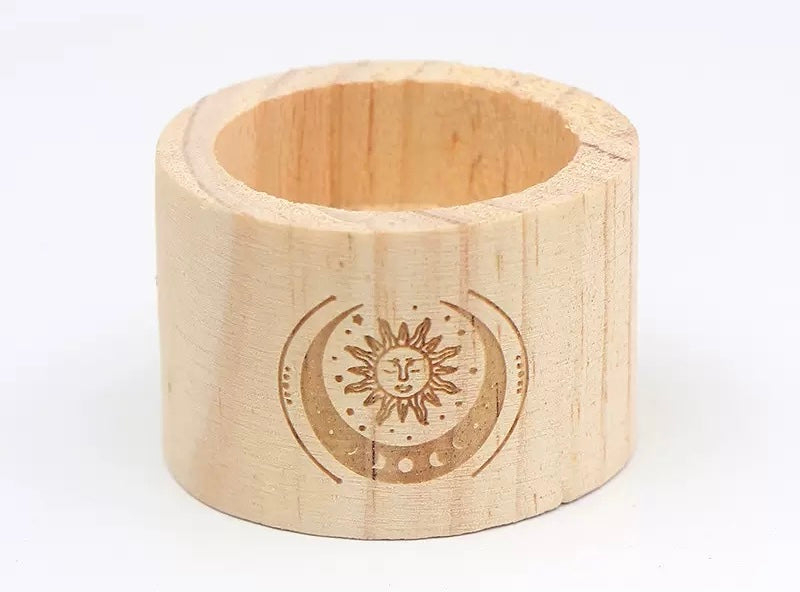 Celestial Sun & Moon Harmony Wooden Tealight Holder 日月星辰・原木茶燭台