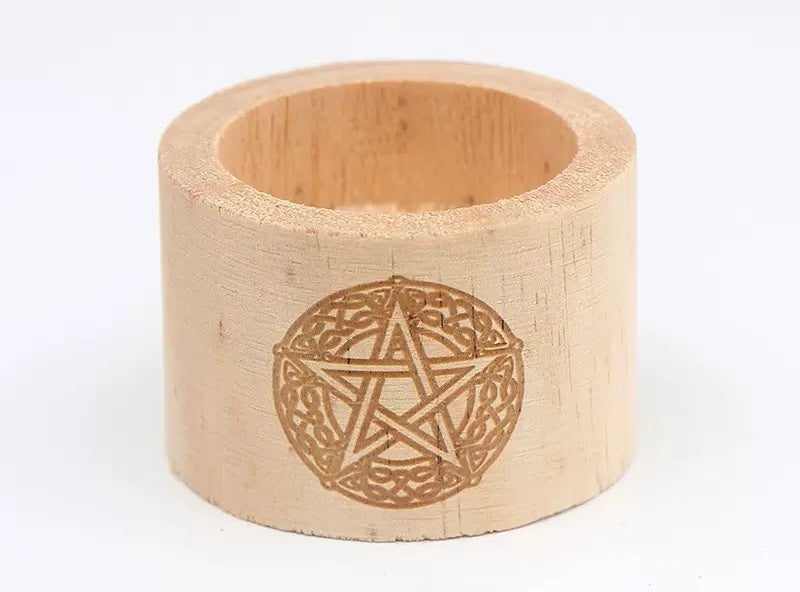 Celtic Knot Pentacle Wooden Tealight Holder 凱爾特繩結五芒星・原木茶燭台