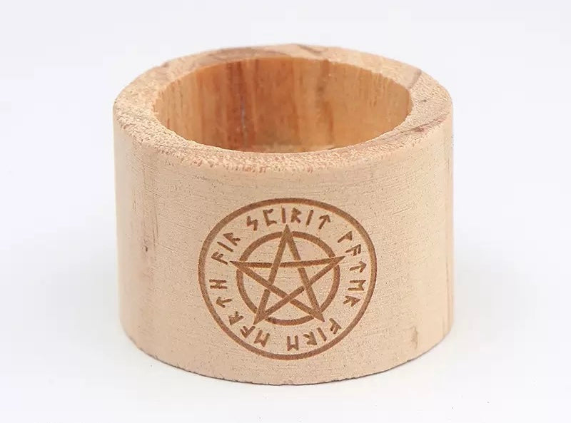 Elemental Pentacle Protection Wooden Tealight Holder 五芒星元素守護・原木茶燭台