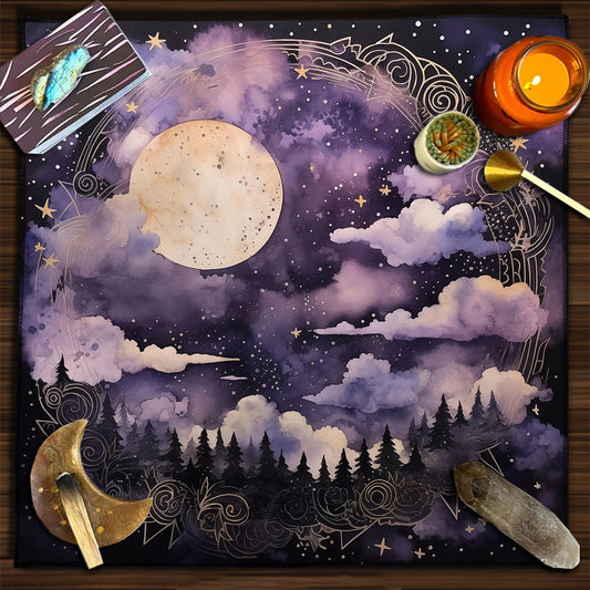 幻紫滿月天空 魔法祭壇桌布／塔羅桌布