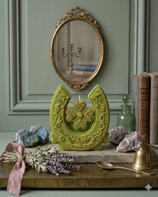 Horseshoe Four Leaf Clover Candle(Green) 綠色馬蹄鐵與幸運草顯化魔法蠟燭