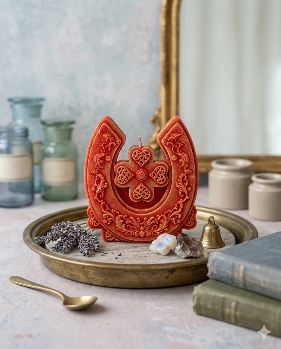 Horseshoe Four Leaf Clover Candle(Red) 紅色馬蹄鐵與幸運草能量轉向蠟燭