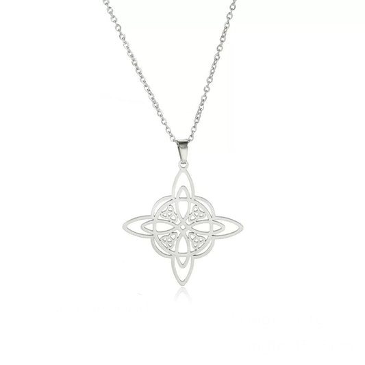 銀色 巫師凱爾特結 不鏽鋼 護身符 吊墜 (連金屬項鍊）