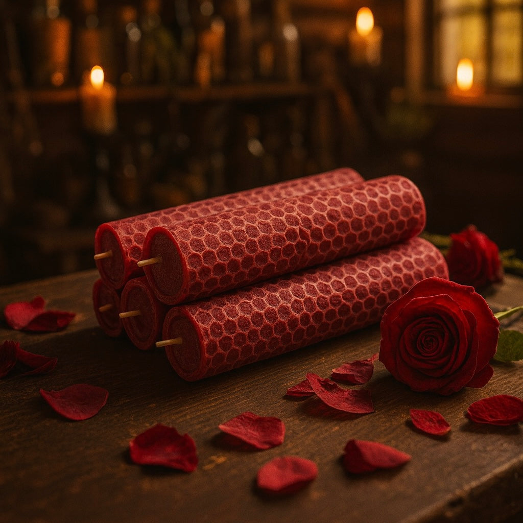 Red Rose Beeswax rolled candle 紅玫瑰手捲蜂蠟紙蠟燭