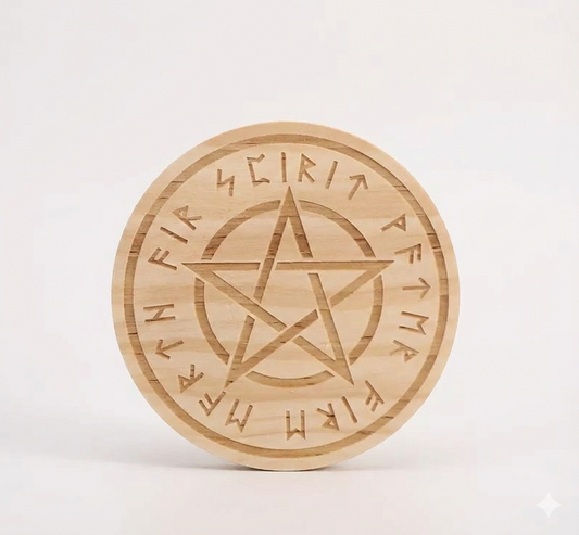 Runic Pentacle Wooden Altar Tile 盧恩符文五芒星木質祭壇墊