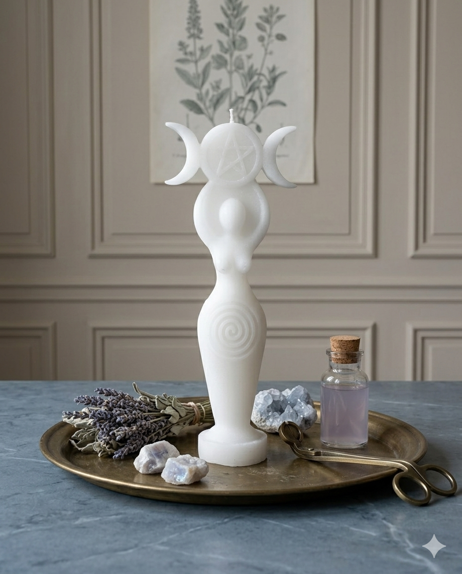 Spiral Triple Goddess Candle(White) 月昇女神：三相月與螺旋靈能顯化魔法蠟燭