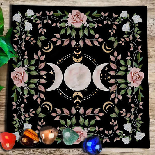 粉色玫瑰及月亮 魔法祭壇桌布／塔羅桌布