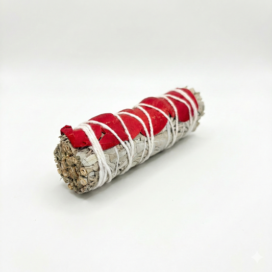 White Sage and Red Rose Magickal Smudge Wand 白鼠尾草及紅玫瑰魔法煙薰棒