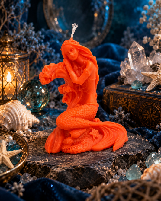 Coral orange mermaid magick candle in soy wax and beeswax blend 珊瑚橙色大豆蠟及蜂蠟混合美人魚魔法蠟燭
