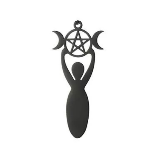 黑色 女神原形 三相月亮五芒星 不鏽鋼 護身符 吊墜 (連金屬項鍊）